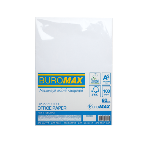 Папір офісний, EUROMAX, А4, 80г/м2, 100арк., BM.27211100E BUROMAX